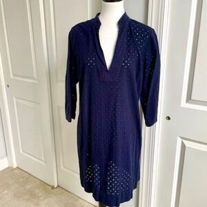 Talbots Navy Blue Eyelet Long Sleeve Cover Up Tunic Dress Size XL
